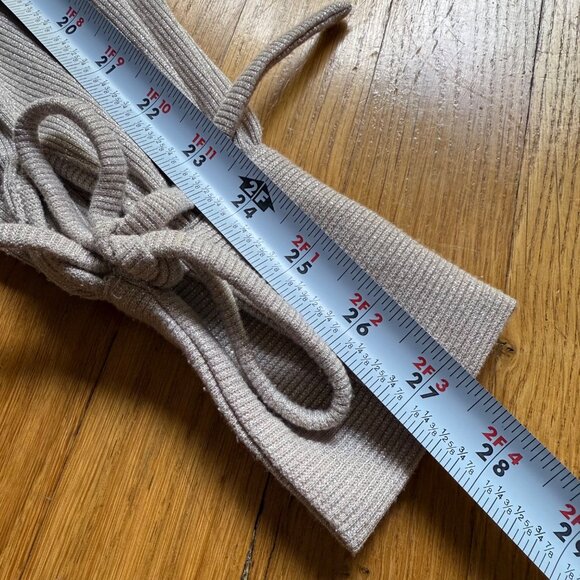 Lovers + Friends Size S Nude Beige Cedar Metallic Long Sleeve Wrap Tie Bodysuit - Picture 16 of 16